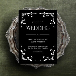 Invitación Deco Moderno Boda elegante de onix negro y blanc