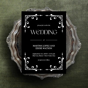 Invitación Deco Moderno Boda elegante de onix negro y blanc