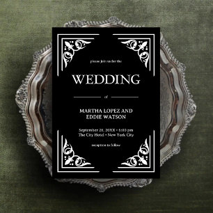 Invitación Deco Moderno   Boda elegante de onix negro y blanc