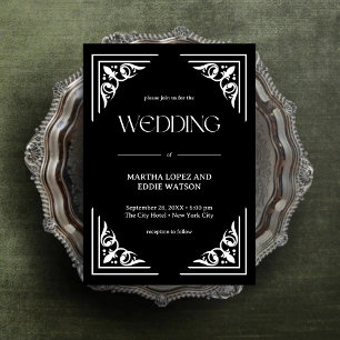 Invitación Deco Moderno   Boda elegante de onix negro y blanc