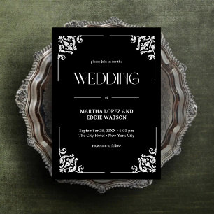 Invitación Deco Moderno Boda elegante de onix negro y blanc