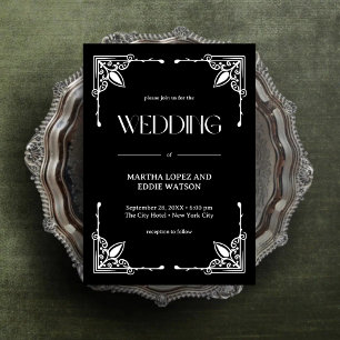 Invitación Deco Moderno Boda elegante de onix negro y blanc