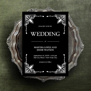 Invitación Deco Moderno   Boda elegante de onix negro y blanc