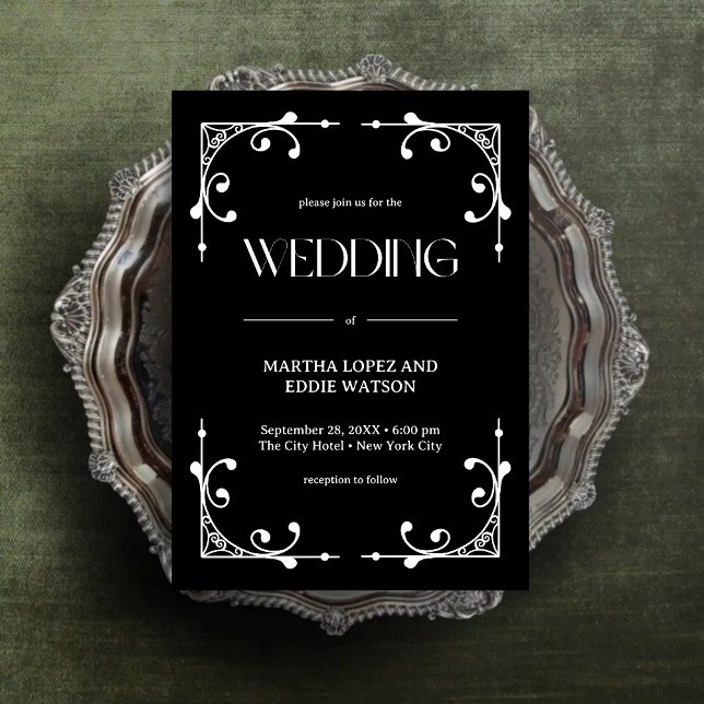 Invitación Deco moderno | Elegante Boda blanco y negro onyx (Subido por el creador)