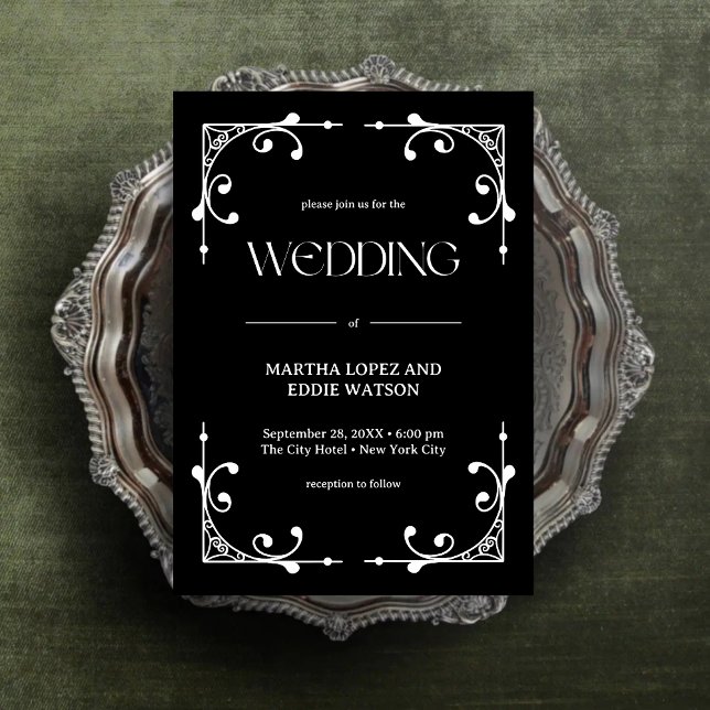 Invitación Deco moderno | Elegante Boda blanco y negro onyx (Subido por el creador)