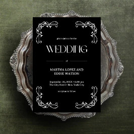 Invitación Deco moderno | Elegante Boda blanco y negro onyx