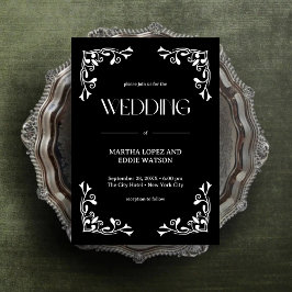 Invitación Deco moderno | Elegante Boda blanco y negro onyx