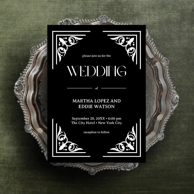 Invitación Deco moderno | Elegante Boda blanco y negro onyx (Subido por el creador)