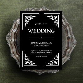 Invitación Deco moderno | Elegante Boda blanco y negro onyx