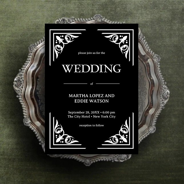 Invitación Deco moderno | Elegante Boda blanco y negro onyx (Subido por el creador)