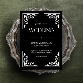 Invitación Deco moderno | Elegante Boda blanco y negro onyx