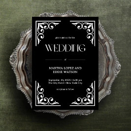 Invitación Deco moderno | Elegante Boda blanco y negro onyx