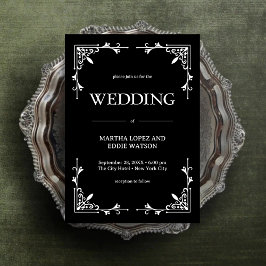 Invitación Deco moderno | Elegante Boda blanco y negro onyx