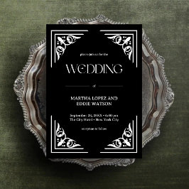 Invitación Deco moderno | Elegante Boda blanco y negro onyx