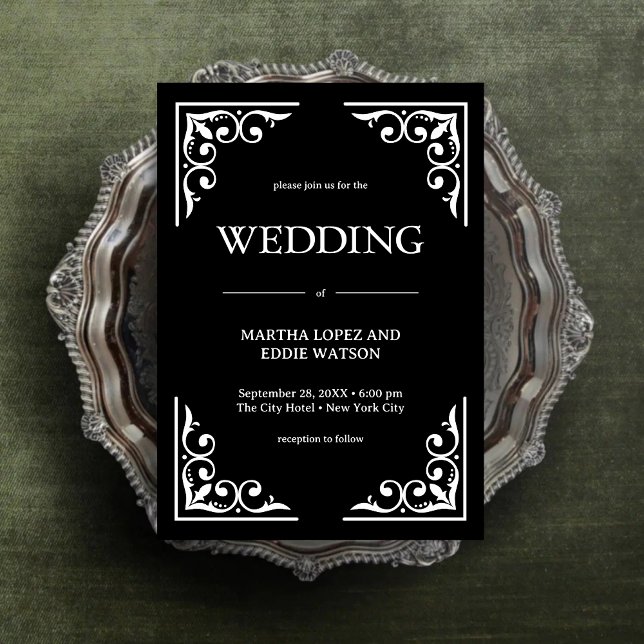 Invitación Deco moderno | Elegante Boda blanco y negro onyx (Subido por el creador)