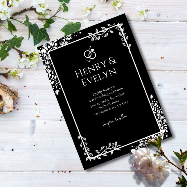 Invitación Deco moderno | Elegante Boda blanco y negro onyx (Subido por el creador)