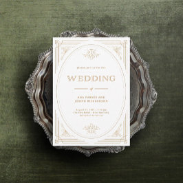 Invitación Deco moderno | Elegante Boda Faux Gold y White