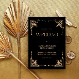 Invitación Deco moderno | Elegante Boda negro y oro