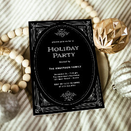 Invitación Deco moderno | Elegante fiesta de vacaciones negra