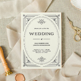 Invitación Deco moderno | Elegante negro y Boda de marfil