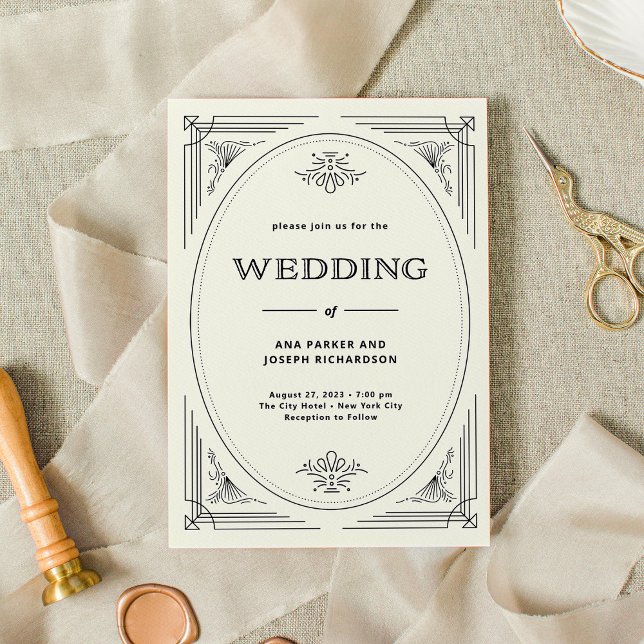 Invitación Deco moderno | Elegante negro y Boda de marfil (Subido por el creador)