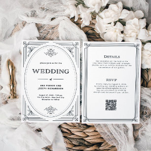 Invitación Deco moderno negro y blanco todo en un Boda