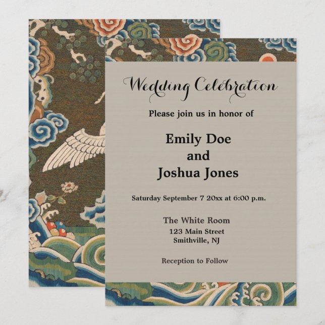 Invitación Decoración antigua china de aves (Anverso / Reverso)