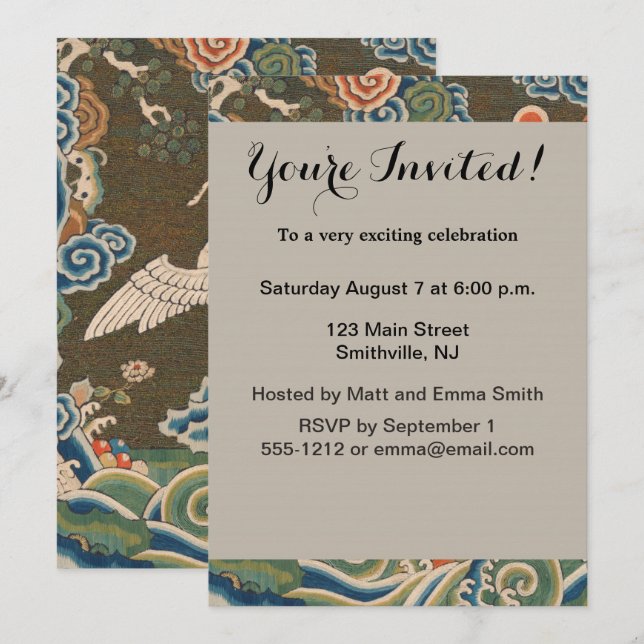 Invitación Decoración antigua china de aves (Anverso / Reverso)