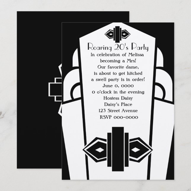 Invitación Decoración Art Decó (Anverso / Reverso)
