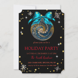 Invitación Decoración azul navidad, diamantes y copos de niev