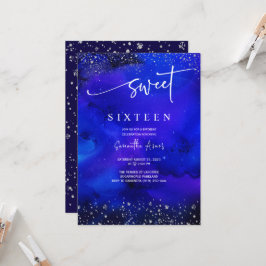 Invitación Decoración Azul Real Y Dulce Plateado