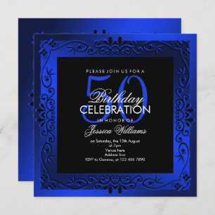 Invitación Decoración clásica azul con marco para los 50 años