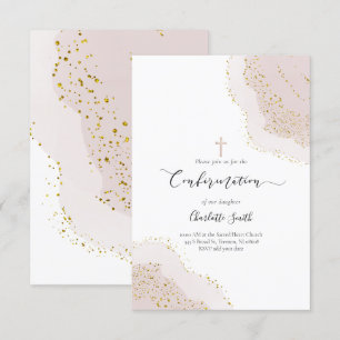Invitación Decoración de agate rosa de acuarela de confirmaci