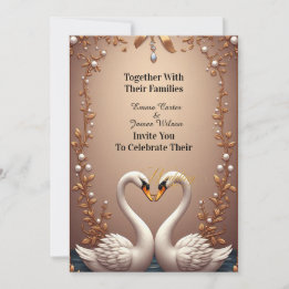 Invitación 🌷 Decoración de boda en rosa oro de cisnes 💐