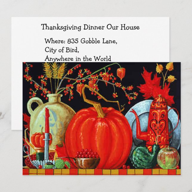 Invitación Decoración de calabaza de pintura antigua de otoño (Anverso / Reverso)