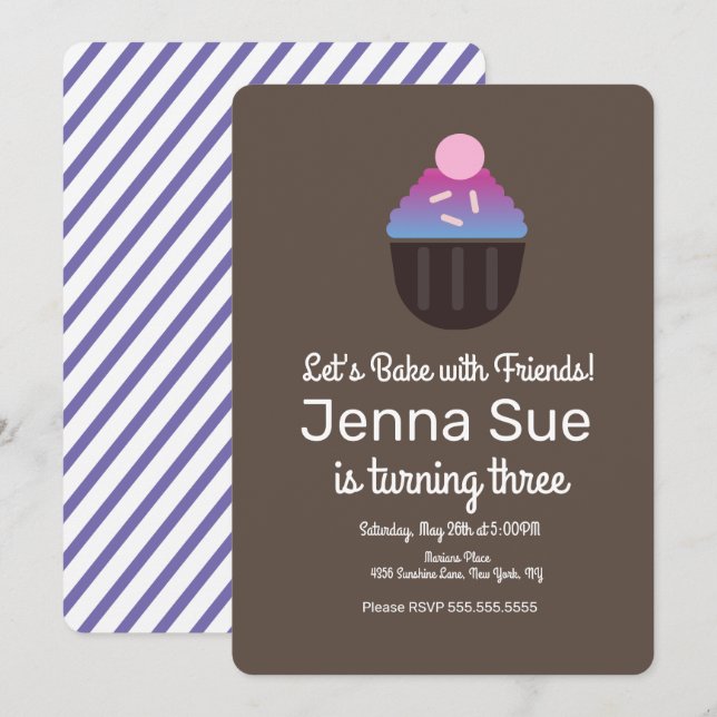 Invitación Decoración de Cumpleaños de Cupcake con Sprinkles  (Anverso / Reverso)