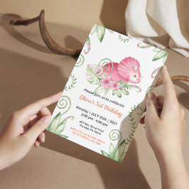 Invitación Decoración de cumpleaños de niña con dinosaurio ac