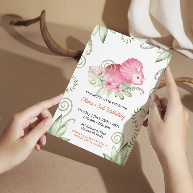 Invitación Decoración de cumpleaños de niña con dinosaurio ac (Subido por el creador)