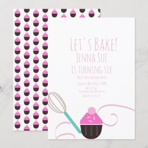 Invitación Decoración de Cupcakes de Cumpleaños Rosa
