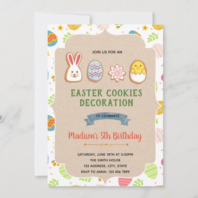 Invitación Decoración de galletas de Pascua cumpleaños Invita (Anverso)