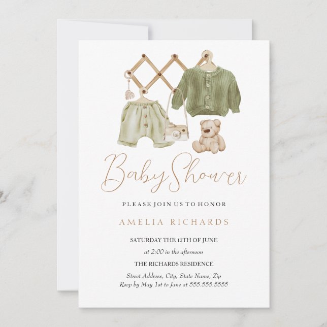 Invitación Decoración de guardería boho verde Cumpleaños del  (Anverso)