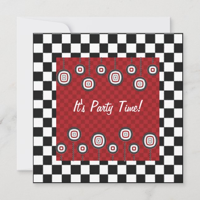 Invitación Decoración de la cena retro Fiesta Checkerboard de (Anverso)