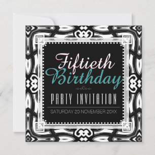 Invitación Decoración de los Ornatos Blancos y Negros 50 cump