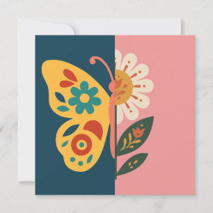 Invitación Decoración de mariposa colorida con elementos flor