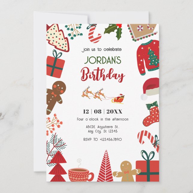 Invitación decoración de Navidad divertido cumpleaños (Anverso)