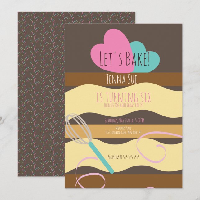 Invitación Decoración de pastel cortado cumpleaños sprinkles  (Anverso / Reverso)