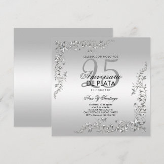 Invitación Decoración de plata 25 aniversario de bodas 