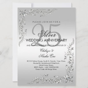Invitación Decoración de Plata Aniversario de Bodas 25 años