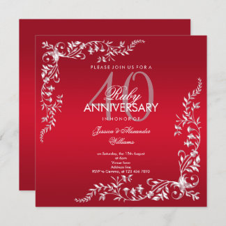 Invitación Decoración de rubí 40° aniversario Boda