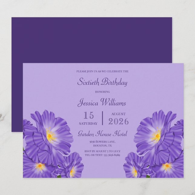 Invitación Decoración de Vinca para 60 Cumpleaños (Anverso / Reverso)
